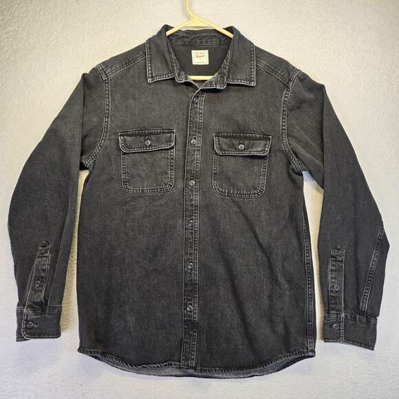 Old Navy Workwear Shacket Mens M Black Washed Denim Long Sleeve Button Down - Picture 1 of 10